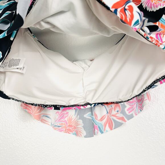 NWT Trina Turk Size 10 Ruffled Bandeau Bikini Top Multicolor Tropical Floral - Picture 5 of 6